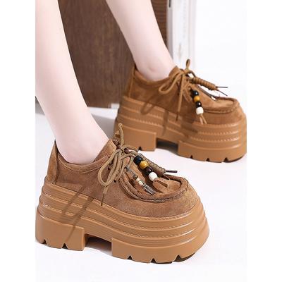 Мода 2025 Осень Женские Кожаные Кроссовки Высокая Платформа На Шнуровке Повседневная Обувь Толстая Подошва 10 См Каблуки Обувь для Ходьбы Zapatos Mujer