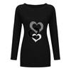 Женская весенне-осенняя футболка с узором в виде сердца, декор со стразами, длинный рукав, свободный средней длины, круглый вырез, мягкий дышащий пуловер, женский топ