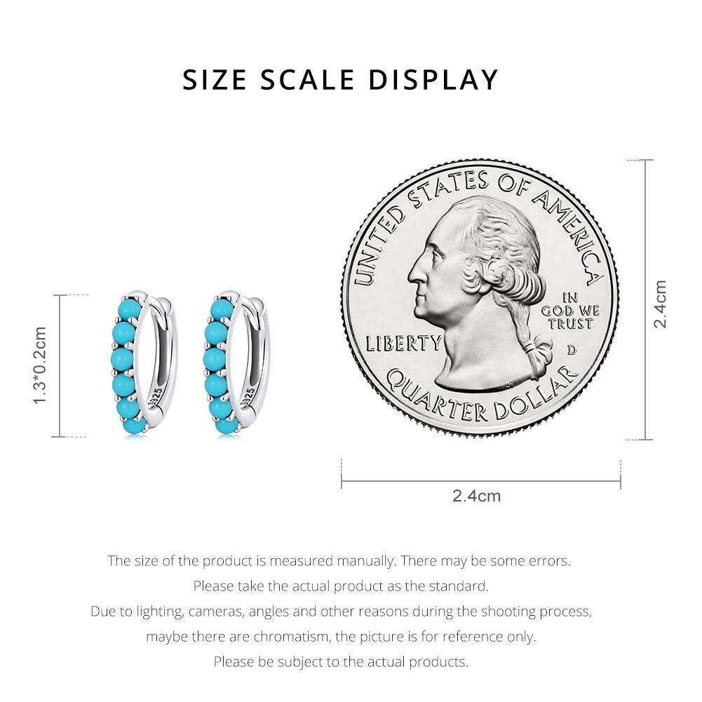 BAMOER 925 Sterling Silver Stackable Blue Turquoise Ear Buckles for Female Fashion Modern Hoop Earrings for Women Fine Jewelry