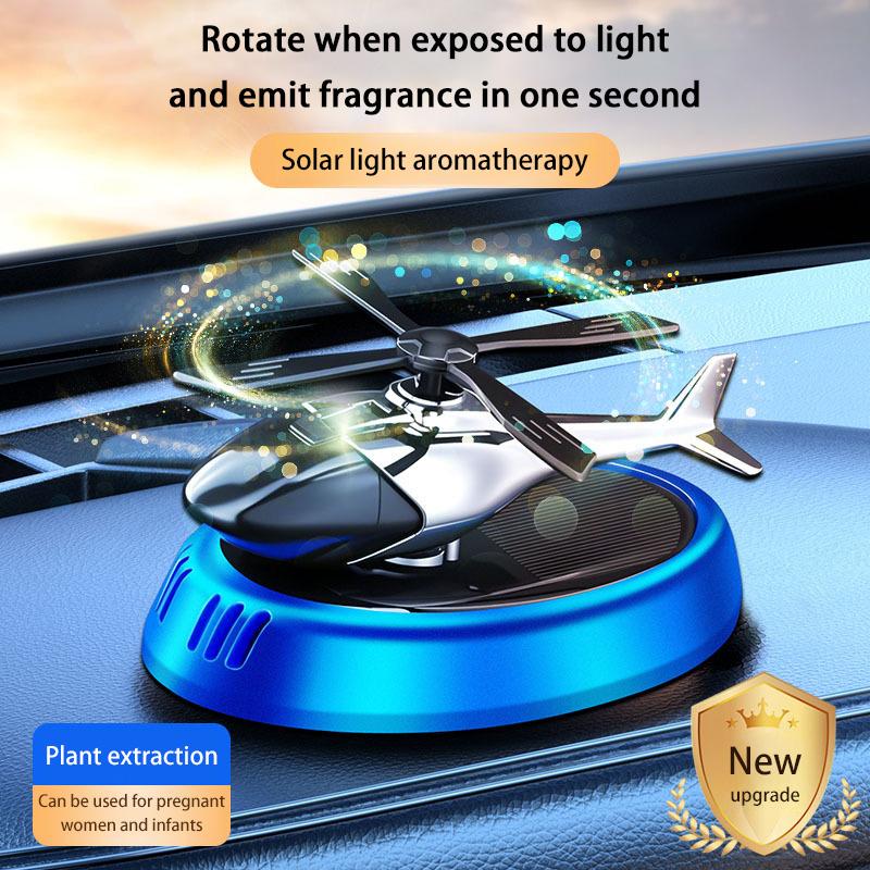 Solar Powered Rotation Helicopter Solar Aromatherapy Car Air Freshener Alloy+ABS Wooden Fragrance Auto Aroma Diffuser 2025