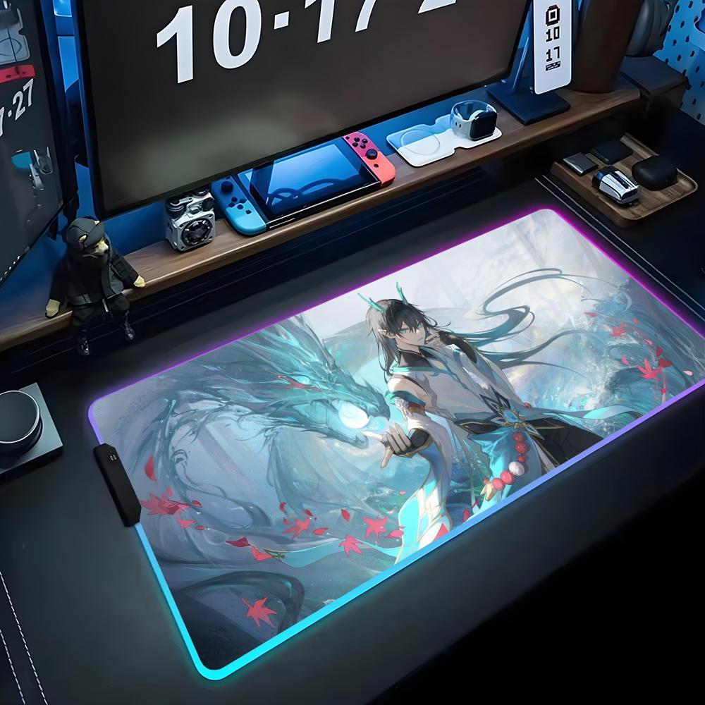 Dan heng Коврик для мыши RGB Игровой коврик для мыши Большой светодиодный коврик Настольный коврик для ПК Светящийся коврик для мыши Большие коврики для клавиатуры Ковер для стола с подсветкой