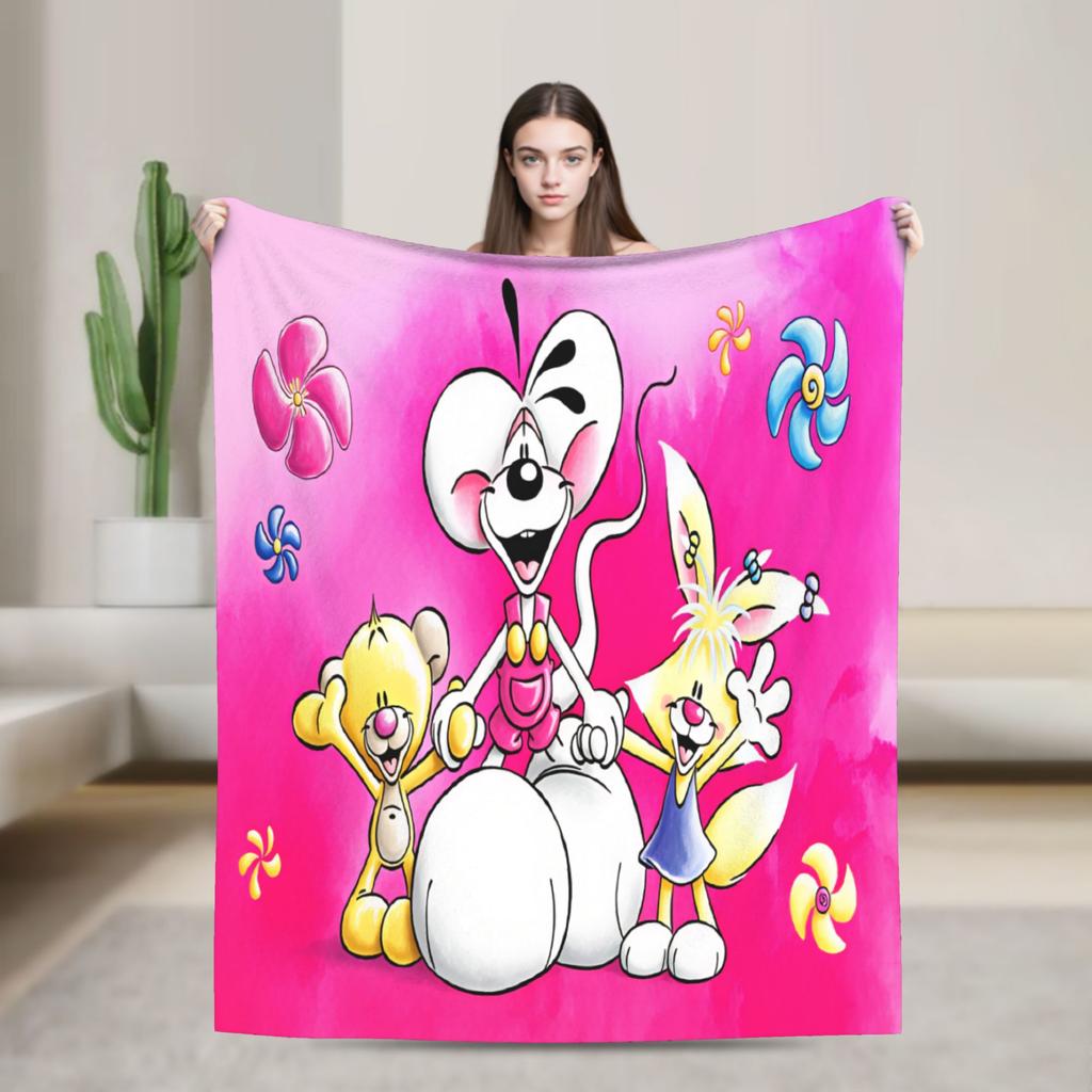 Kawaii Diddl Flannel Blanket Warm Soft Throw Blanket for Home Decor Travel Office Street Trend Bedspread Sofa Bed Cover