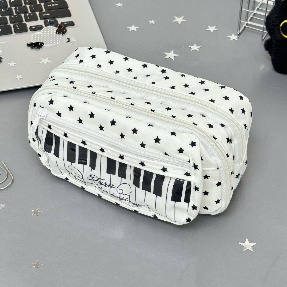 Printed Star Pencil Storage Bag Large Capacity Makeup Bag Piano Keyboard Pencil Case Children