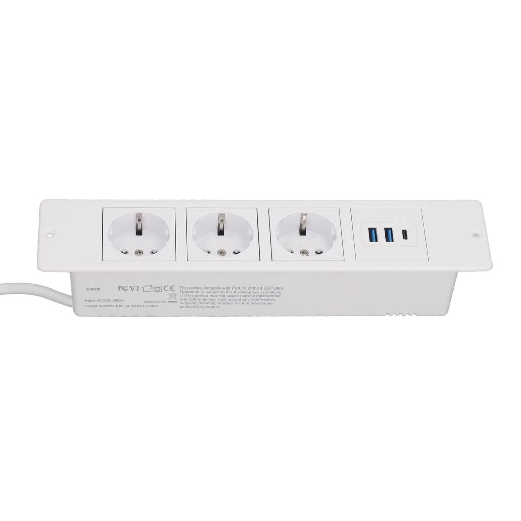 Встраиваемая сетевая планка 3 розетки 2 порта USB A 1 порт USB C PD20W Настольная розетка со шнуром 1,5 м Стандартная