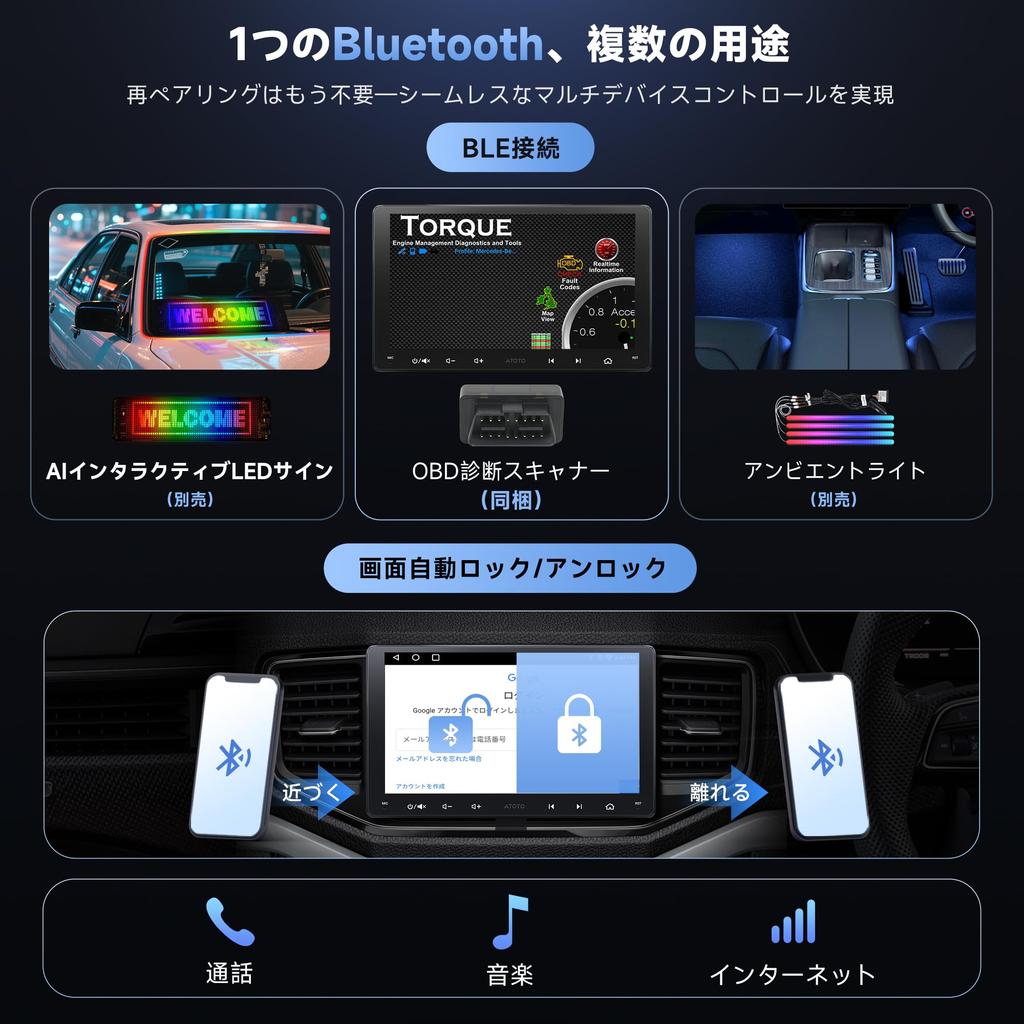 ATOTOEXCEL Android Display Audio 2DIN Car Navigation System with Wireless CarPlay Android OBD2 EQ Car Approval 9-inch & Auto, Scanner, Wi-Fi/BT/USB,