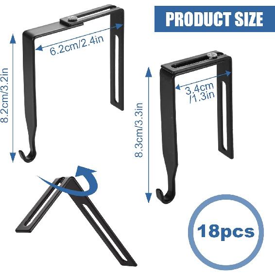 Набор из 18 регулируемых крючков для кабинок, вешалок для кабинок, металлических черных универсальных вешалок для перегородок, вешалок для дверей и зеркал, подходят для панелей кабинок шириной от 1 3/8" до 3 1/2"