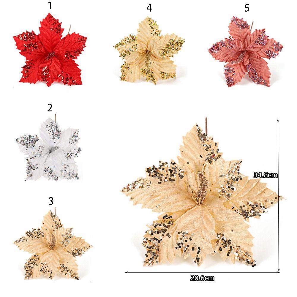 Shiny Simulated Sequined Flower Unique Xmas Tree Accessories Artificial Christmas Flowers Wedding