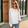 Плюс Размер Женский Осенний Длинный Рукав Круглый Вырез Повседневный Свободный Трикотажный Топ