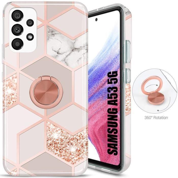 Coque de Protection - BOOLING - pour Samsung Galaxy A53 5G - Rose Marbre - Semi-rigide - Support Anneau