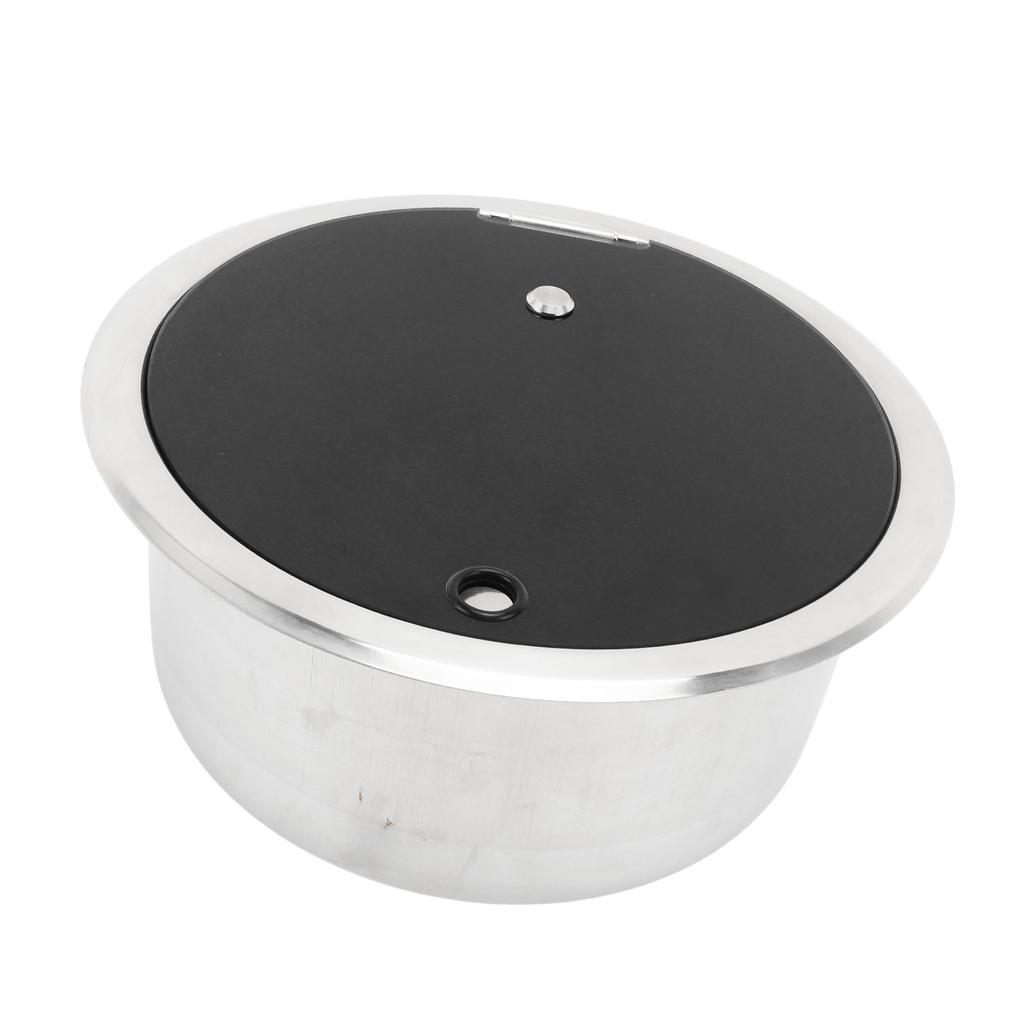 RV Bar Sink 10.2 X 5.1inch Stainless Steel Round Kitchen Sink with Tempered Glass Lid 40mm Drain Hole for Boat Caravan