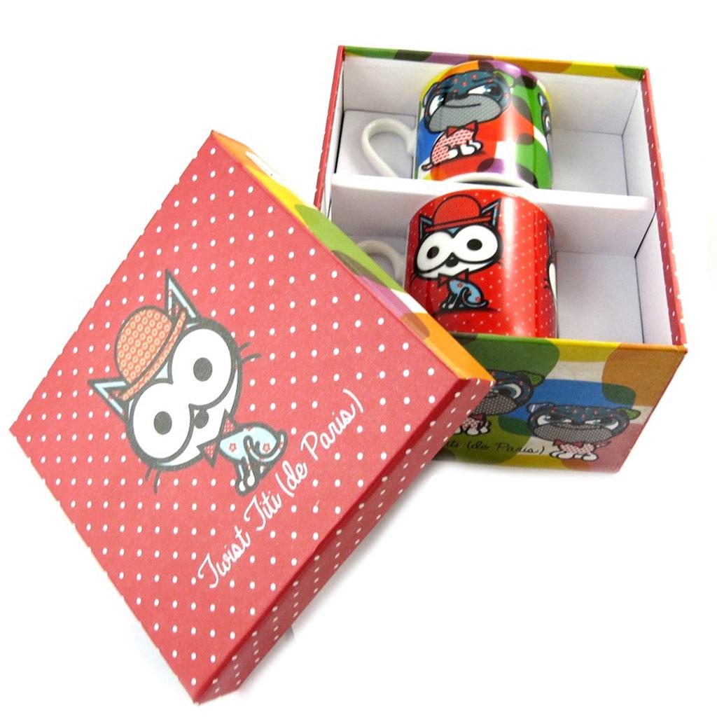 Les Trésors De Lily [N5822] - Коробка из 2-х фарфоровых кофейных чашек «Собака и Кошка Лолита» разноцветное колесо - 5x6 см