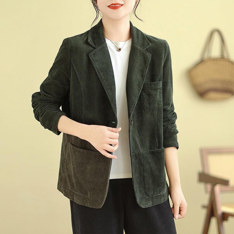 2024 Spring Women's Plus Size Corduroy Cotton Slim Suit Jacket