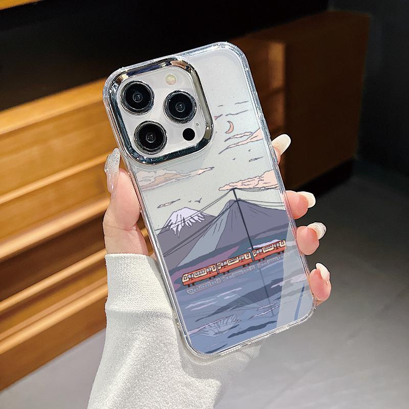 Мягкий чехол из ТПУ с принтом сцен из мультфильмов для iPhone 17 16 Pro Max 15 Plus 14 13 Pro 12 11 16e 17e, прозрачный противоударный чехол для телефона с рамкой для объектива с покрытием
