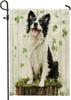 St Patricks Day Border Collie Dog Front Yard Backyard Burlap Garden Ags 12x18 Double Sided for Outdoor, Clover Wood Small