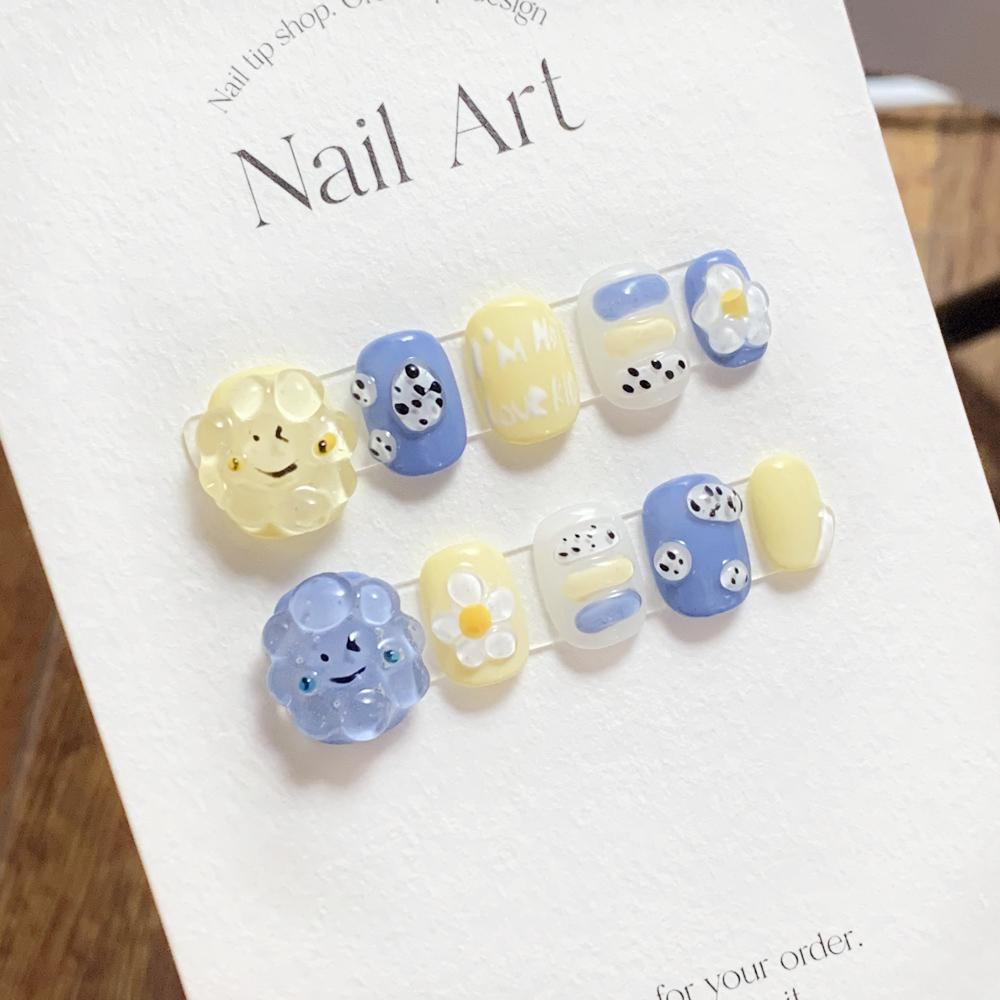 Cute Japanese Short Handmade Press On Nails Reusable Fake Nails With Glue Acrylic Art Tips For Girls
