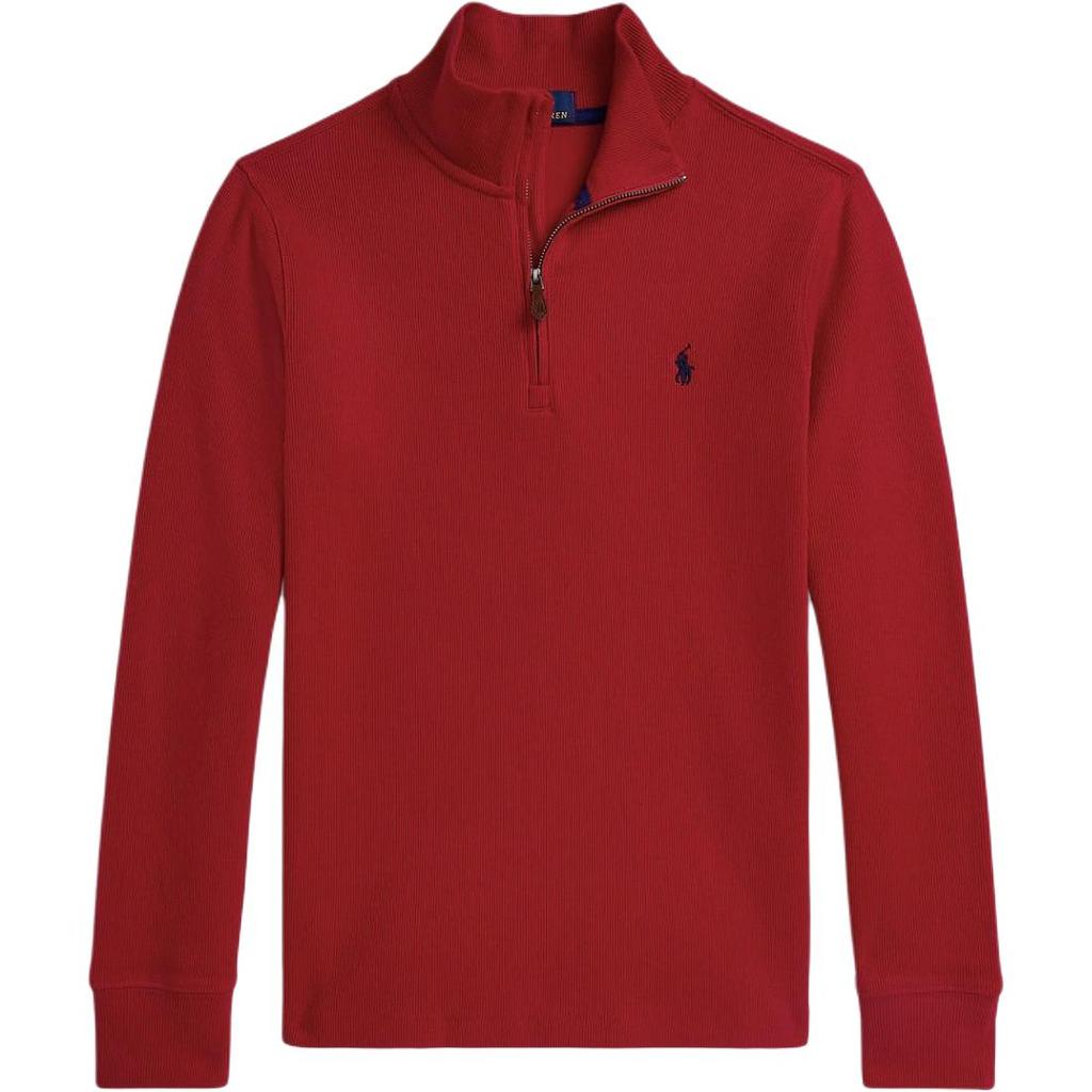 Polo Ralph Lauren Толстовка Весна-Лето 2024 Однотонная Стойка Воротник Полузастежка Молния Длинный Рукав Детские топы Красный 323953023-006