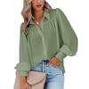 Women's Long Sleeve Ruched Stand Collar Lantern Sleeve Shirt