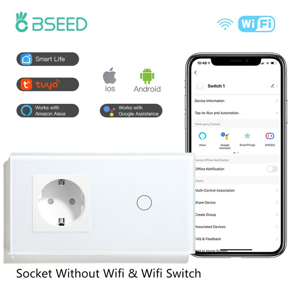 BSEED Wi-Fi Умные сенсорные выключатели 1/2/3 клавиши 1/2/3-ходовые настенные выключатели света Управление через приложение Tuya Smart Life Плюс розетки Стандарт ЕС