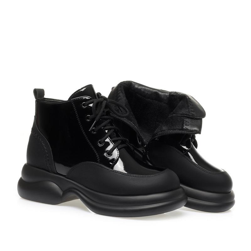 Бархатные Утолщенные Ботинки на Платформе Готические Осенне-Зимние Ботинки на Толстом Каблуке Новые Женские Ботильоны из Мягкой Лакированной Кожи