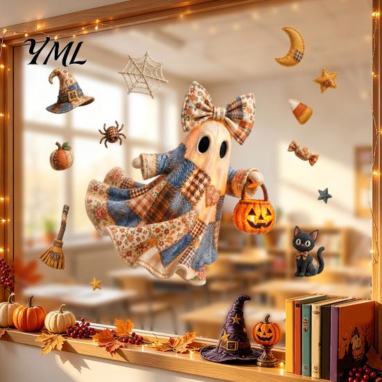 Removable Window Clings Halloween Ghost Swing Static Decals, Waterproof Peel and Stick Easy And Sticker Stickers, Glass Decor for Living Room Bedroom