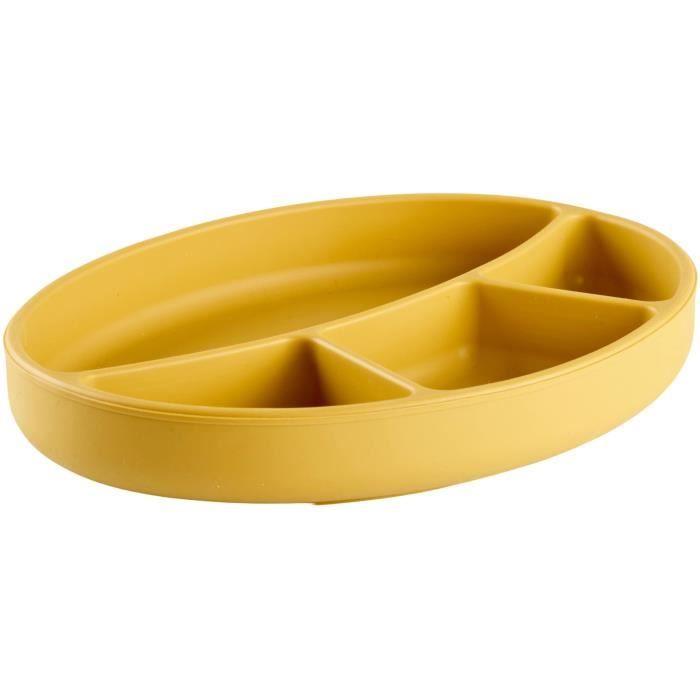 Pack Repas - THERMOBABY - Silicone - Jaune Miel - Assiette, Bol, Bavoir Et Cuillères