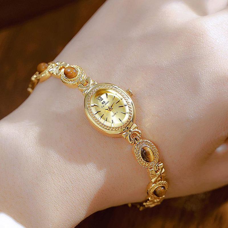 Oval Gold Women Bracelet Watches Luxury Brand Dress Quartz Small Dial Ladies Wrist Watches For Rhinestone Gold Female Clock