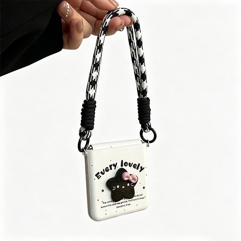 Leather Phone Case for Samsung Z Flip7 Z Flip6 Z Flip5/Xiaomi Mix Flip /Oppo N3 Flip /Huawei P50 Pocket, with Cute 3D Star Decor &Lanyard