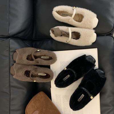 2025 осень и зима новая круглая голова пух слово со шнуровкой для работы мягкая подошва бархатные женские туфли