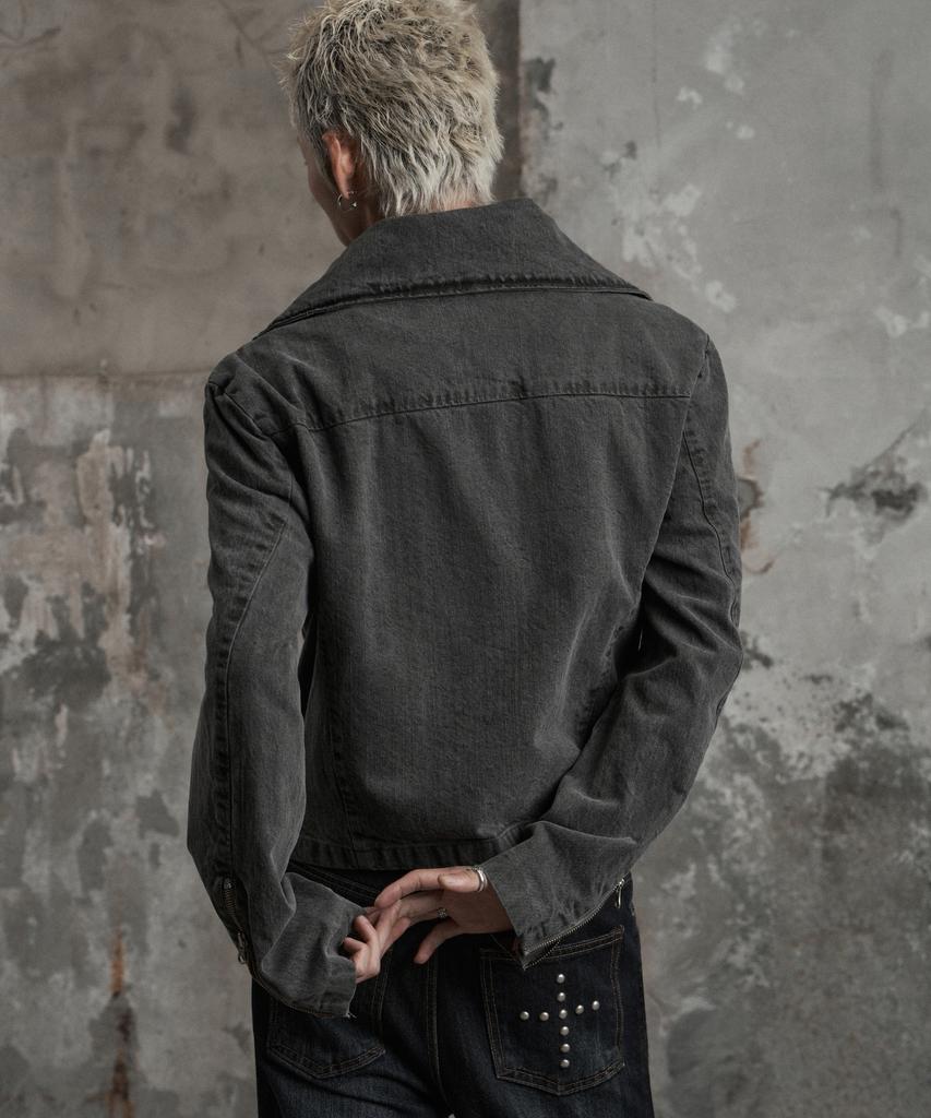LANARCHIVE [0158] Diagonal Pigment High-Neck Jacket - Charcoal
