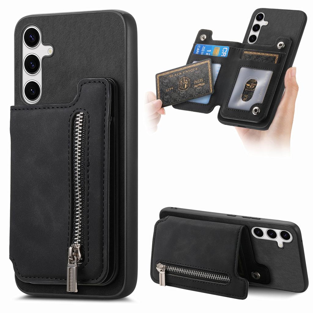 For Samsung Galaxy S25+ Case Magnetic Detachable Zipper Card Holder Leather Phone Back Cover