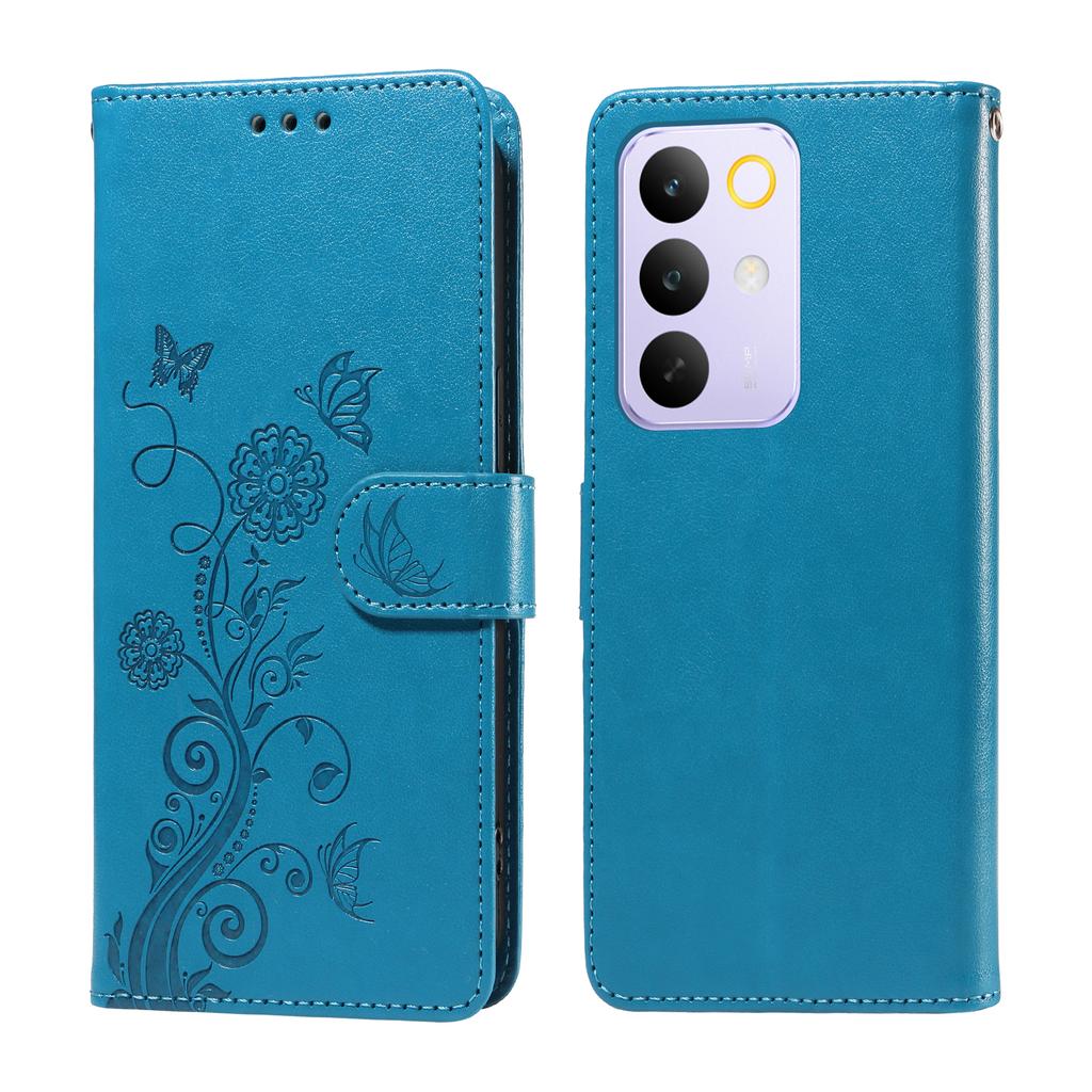 Для Realme C85 Pro 4G Кожаный чехол-книжка с принтом бабочек и цветов, с подставкой