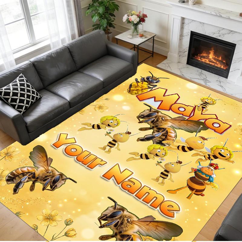 Crystal Velvet Rug Custom Name Text, Soft Non Slip Floor Mat Home DecorDie Biene Maja