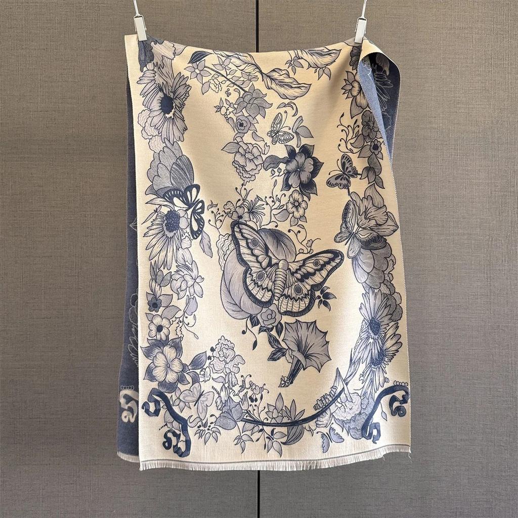 Luxury Winter Cashmere Scarf Women Warm Pashmina Blanket Poncho Scarves Female Butterfly Print Shawl Thick Foulard Bufanda