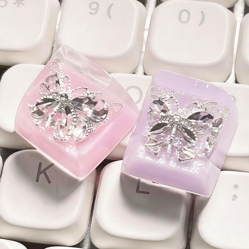DIY Resin Mechanical Keypad Keycap Butterfly Cartoon Pattern Height Translucent Keycap for Mechanical Keypad Accessories