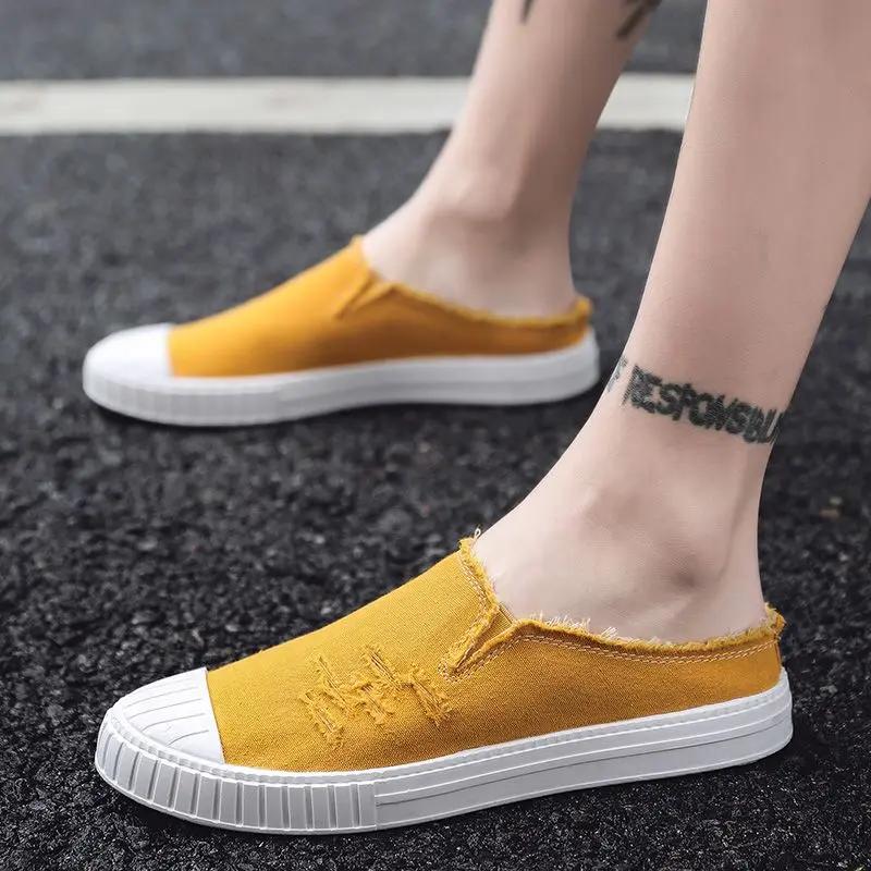 Fashion Slides Canvas Summer Men's Shoe Casual Y2k Male Slipper With Stylish Hot Rubber Comfortable Low Price Clappers 2024 Original