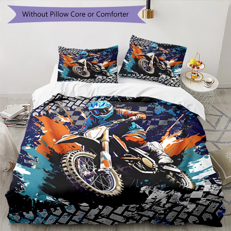 Motocross Adventure Sport 3‑Piece Bedding Set,Soft Breathable Duvet Cover with 16 Pillowcases,Multi‑Scene for Bedroom Dorm,Perfect Holiday Birthday Gi
