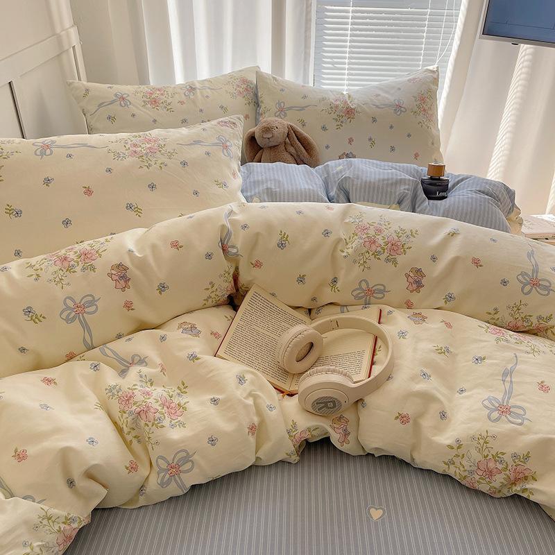 Комплект постельного белья из 100% чистого хлопка, четырехпредметный, приятный к коже, стиранный в воде, простыня, пододеяльник, комплект наволочек