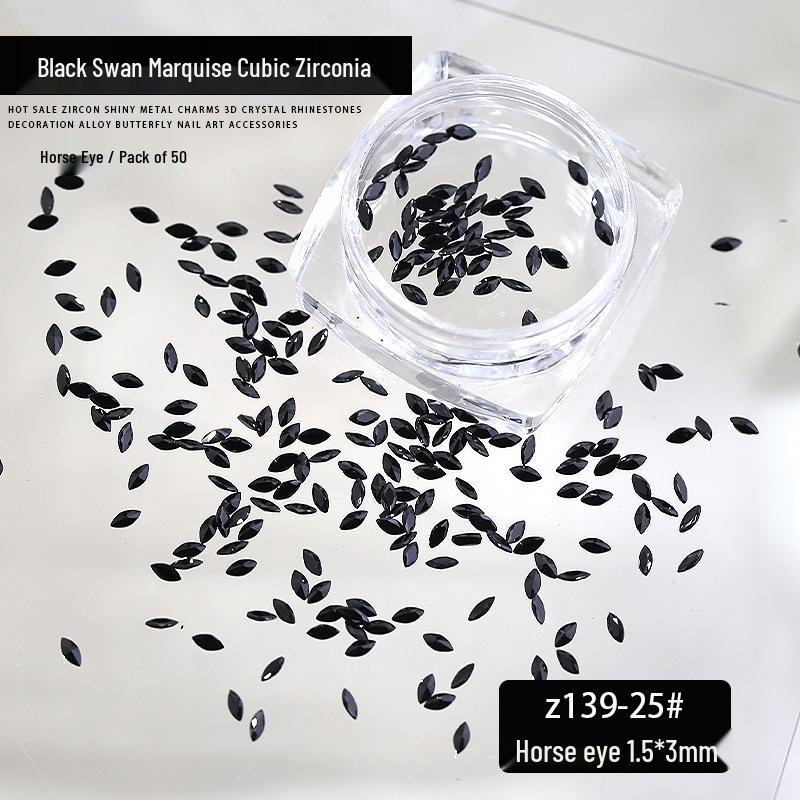 Black Swan Zirconia Nail Art: Mini Flat-Back Water Drop & Horse Eye Rhinestones, Press-On Accessories