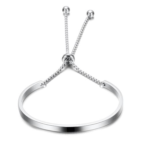 Gold-Color Cuff Bangle for Women One Row Crystal Stainless Steel Bracelet Bangle Jewelry Adjustable Chain