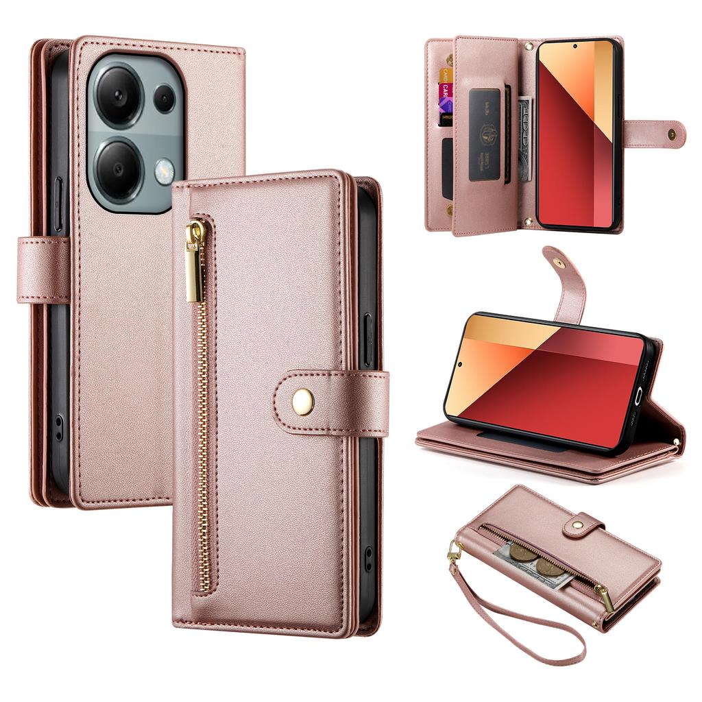 DF-011 For Xiaomi Poco M6 Pro 4G/Redmi Note 13 Pro 4G Wallet Case Zipper Leather Phone Cover