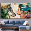 Wall Art Wolf and Girl Posters and Prints Canvas Painting Animal Figure Painting for Living Room No Frame Home Decor Cuadros No Frame