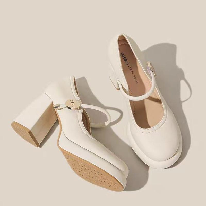 Французские британские туфли Мэри Джейн с одним ремешком, маленькие кожаные туфли на высоком каблуке, туфли на толстом каблуке