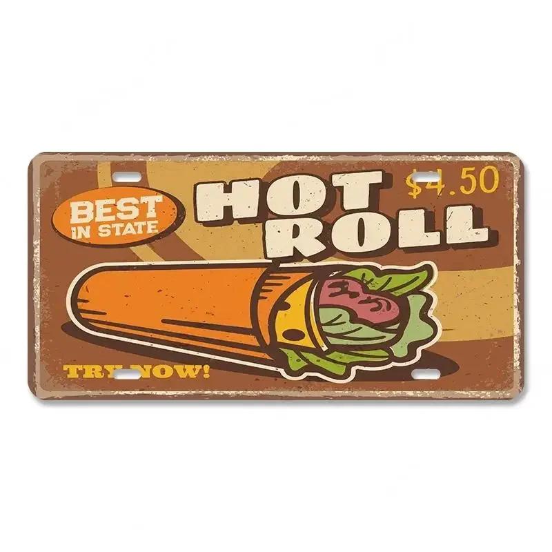 Vintage Delicious Foods Plate Metal Aluminum Sign Pizza Hot Roll Sandwich Donuts Metal Poster Home Cafe Restaurant Wall Decor