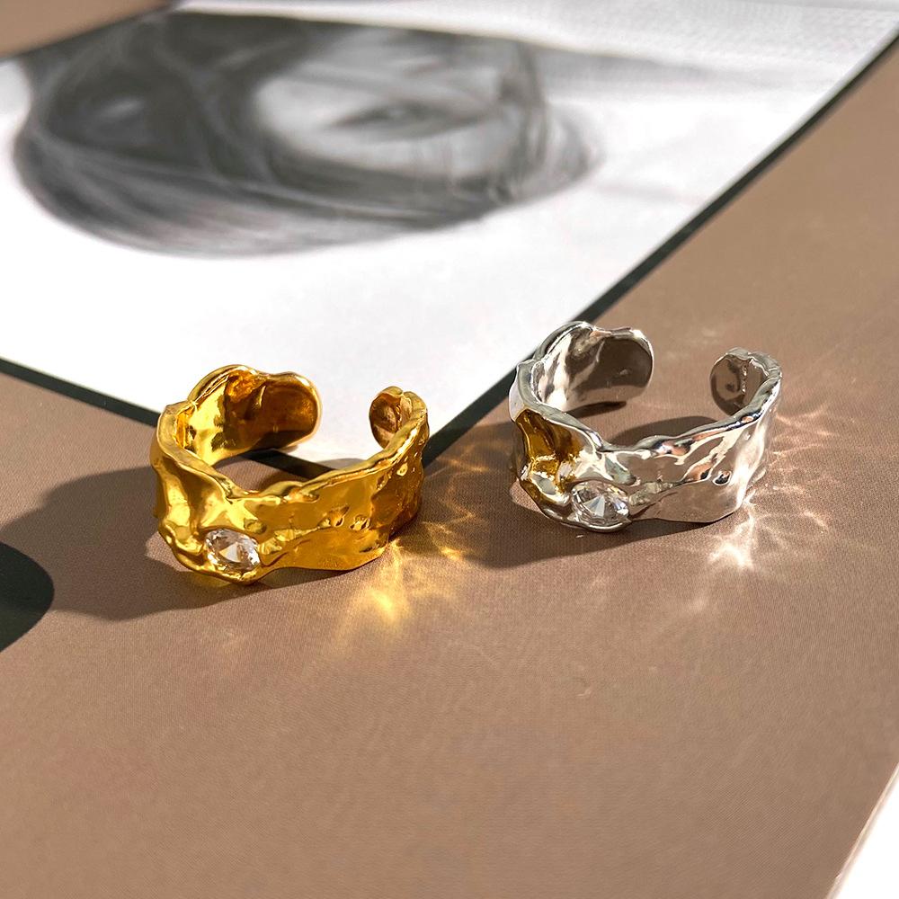 New European American Irregular Ring Women Concave Convex Openings Slightly Inlaid Zircon Index Finger Ring Trendy Fashionable