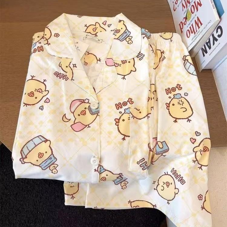 1011 Summer can wear small yellow chicken pajamas women's summer short-sleeved shorts set girl loungewear two-piece set