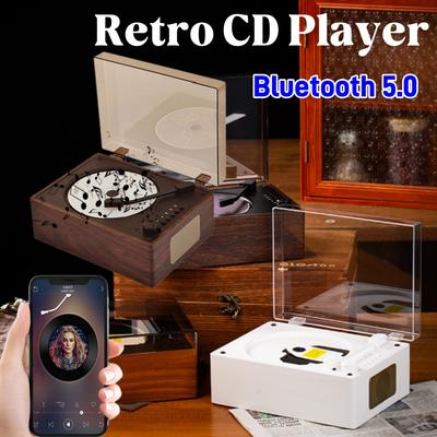 Портативный ретро CD-плеер, перезаряжаемый, с двухсторонним Bluetooth 5.0, беспроводной динамик, поддержка CD, USB, 3,5 мм AUX, CD-музыкальный плеер