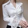 V-neck Lace Long Sleeve Shirts Lace Clothing Sleeves Slim Buttons Shirts Korean Style Blouse  Women