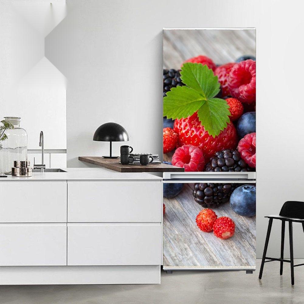 Наклейки на холодильник с фруктами, крышка холодильника, дверь, пейзаж, растение, морской винил, самоклеящаяся кухонная мебель, декор, наклейка для морозильной камеры, сделай сам