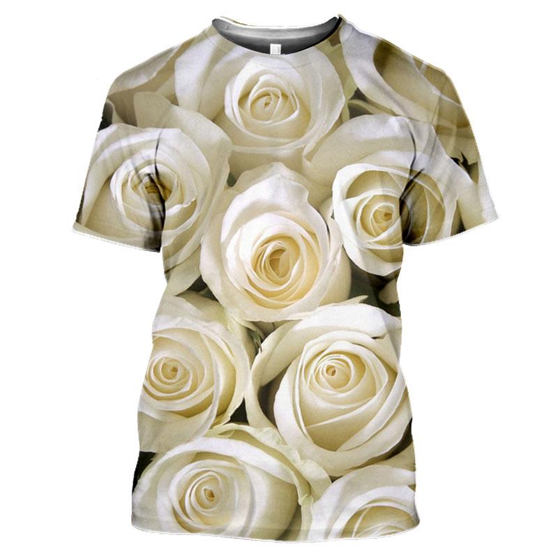 Summer Round Neck 3D Flower Pattern Printed Top Fashionable Casual Short Sleeved Women's T-shirts