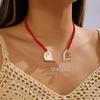 European & American Summer Red Coral & Shell Seed Bead Necklace